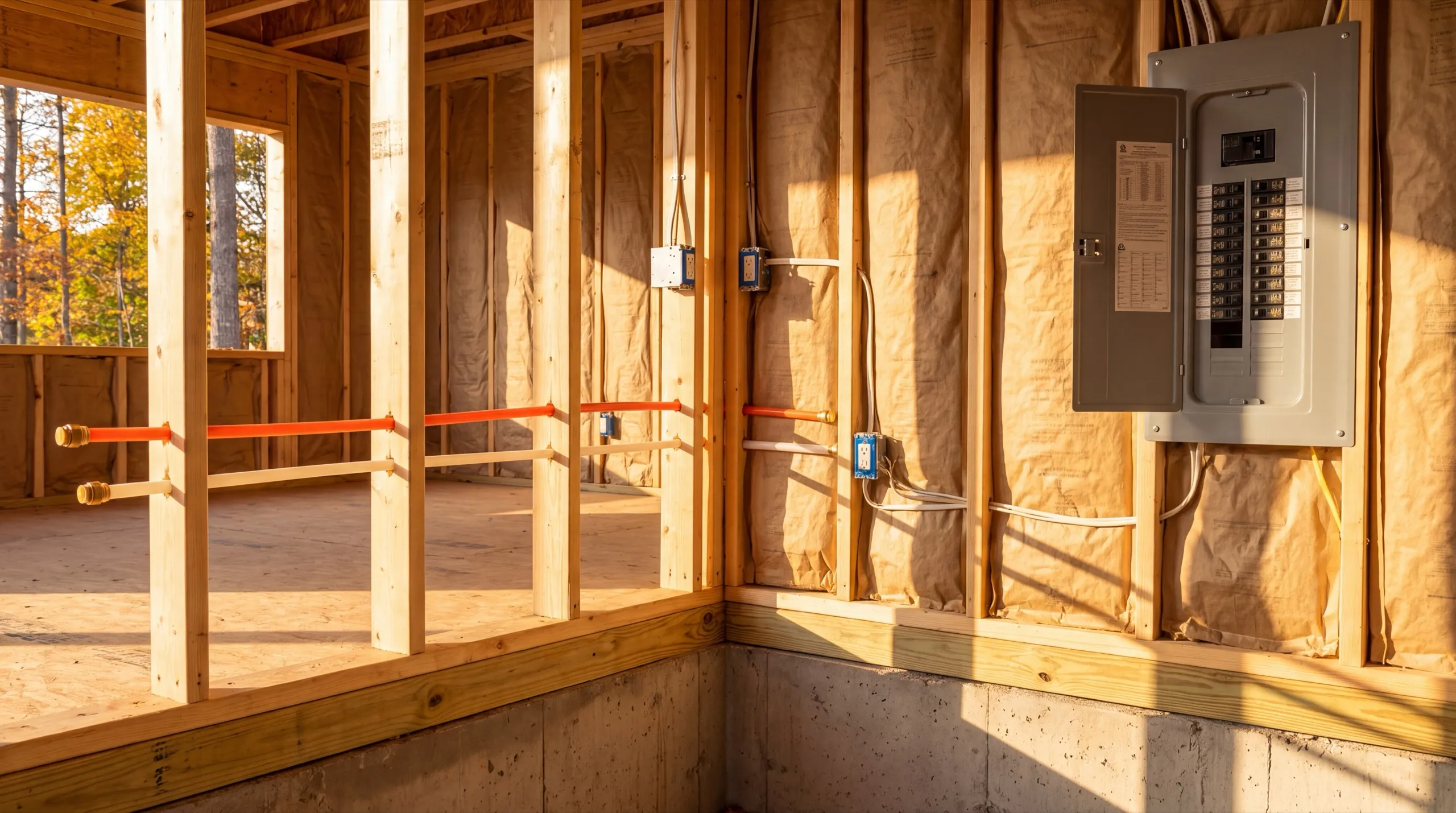 plumbing and electrical rough-in for a Wiscasset ADU