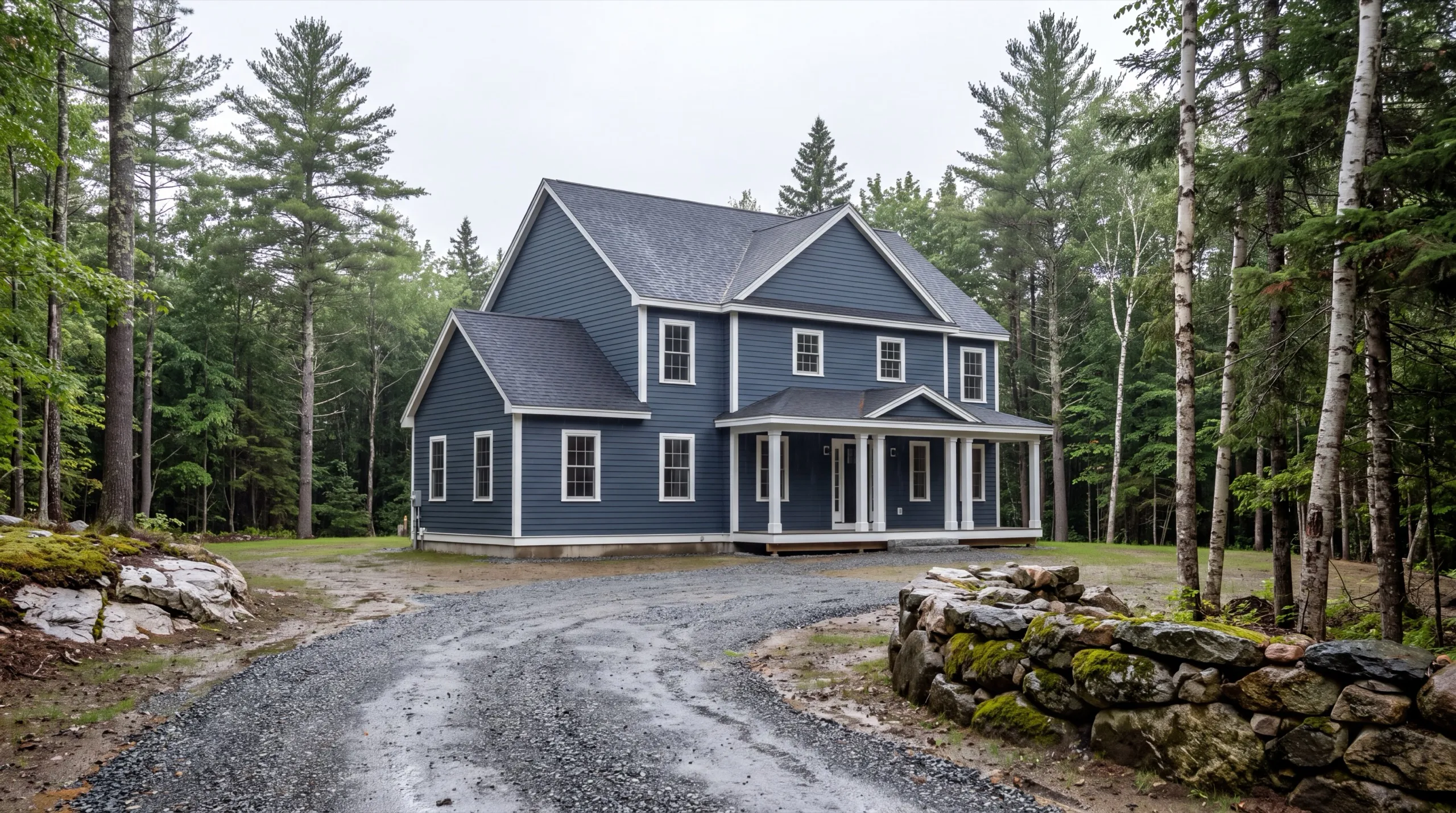 custom home builder in Dresden, ME framing a new house