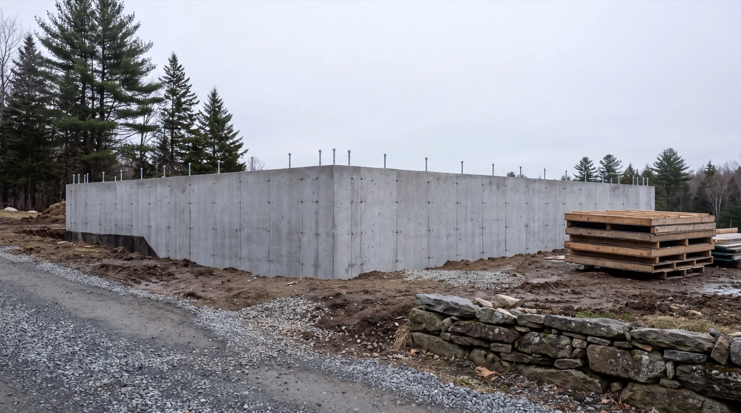 foundation pour for a custom home in Central Maine
