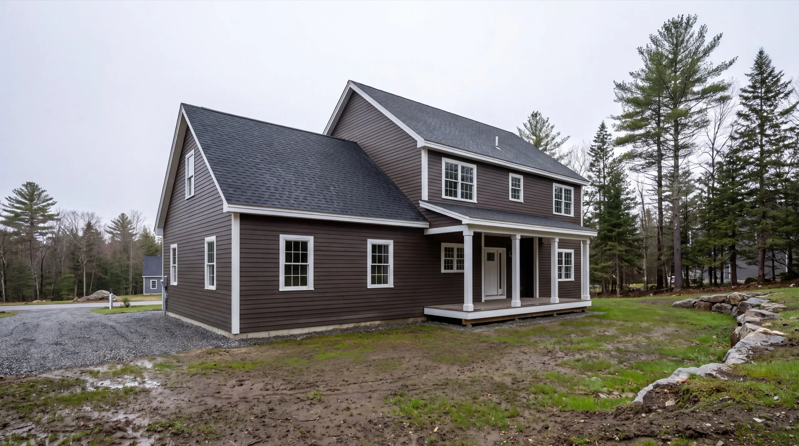 custom home builder in Gardiner, ME framing a new house