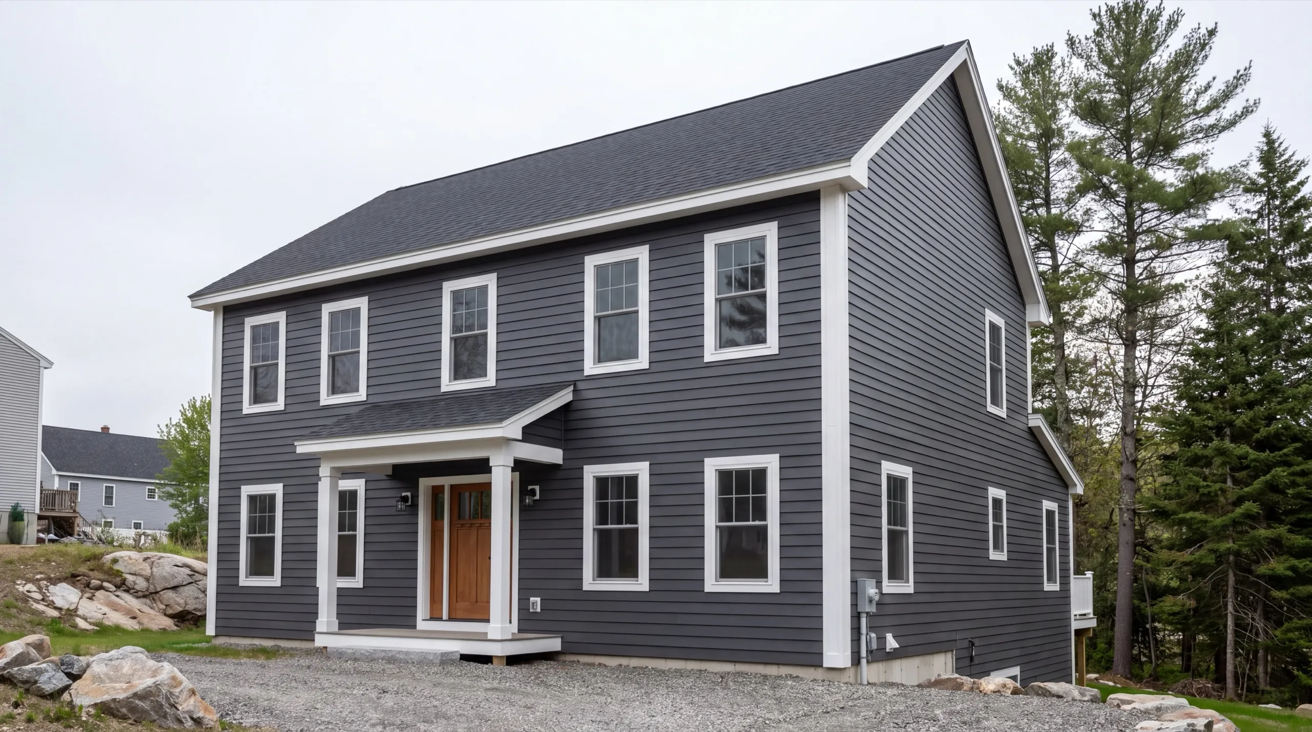 custom home builder in Hallowell, ME framing a new house