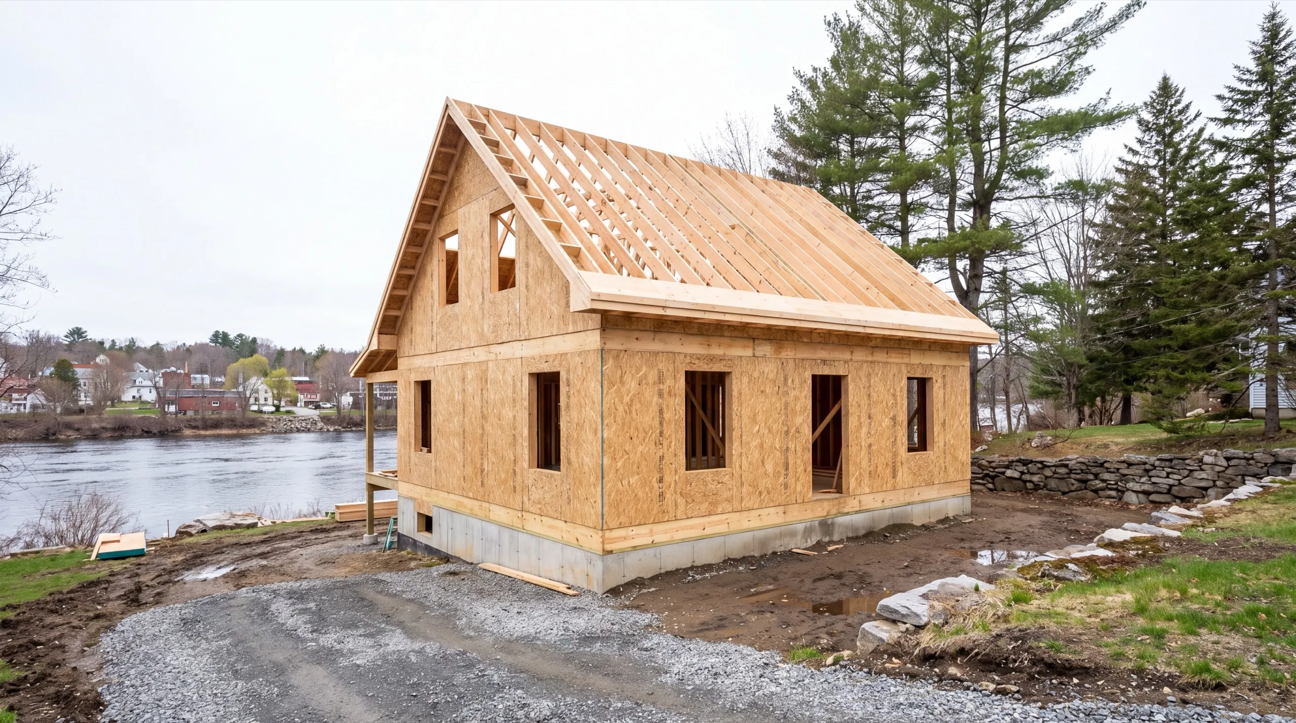 framing crew on a custom home build in Randolph