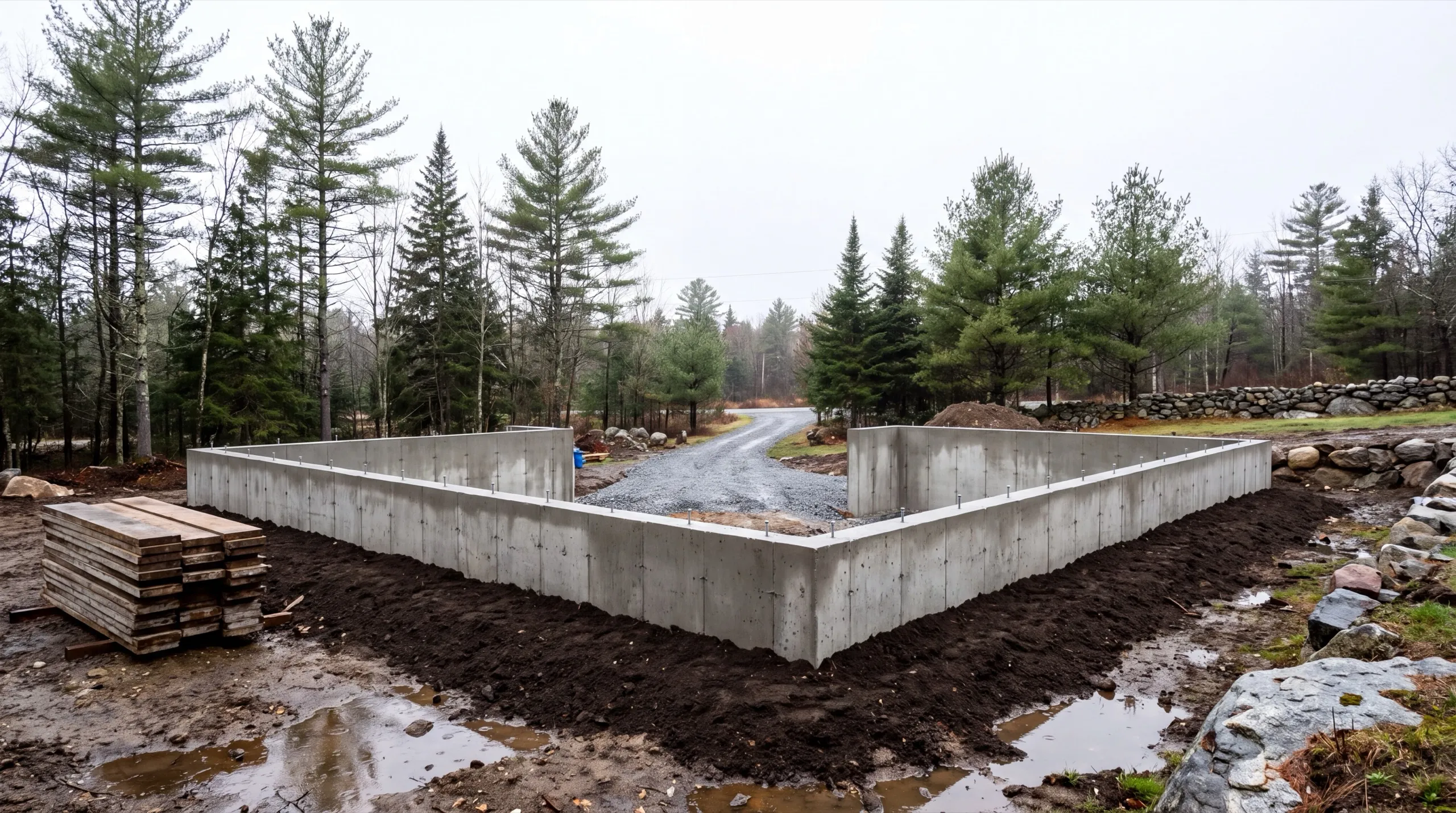 foundation pour for a custom home in Vassalboro