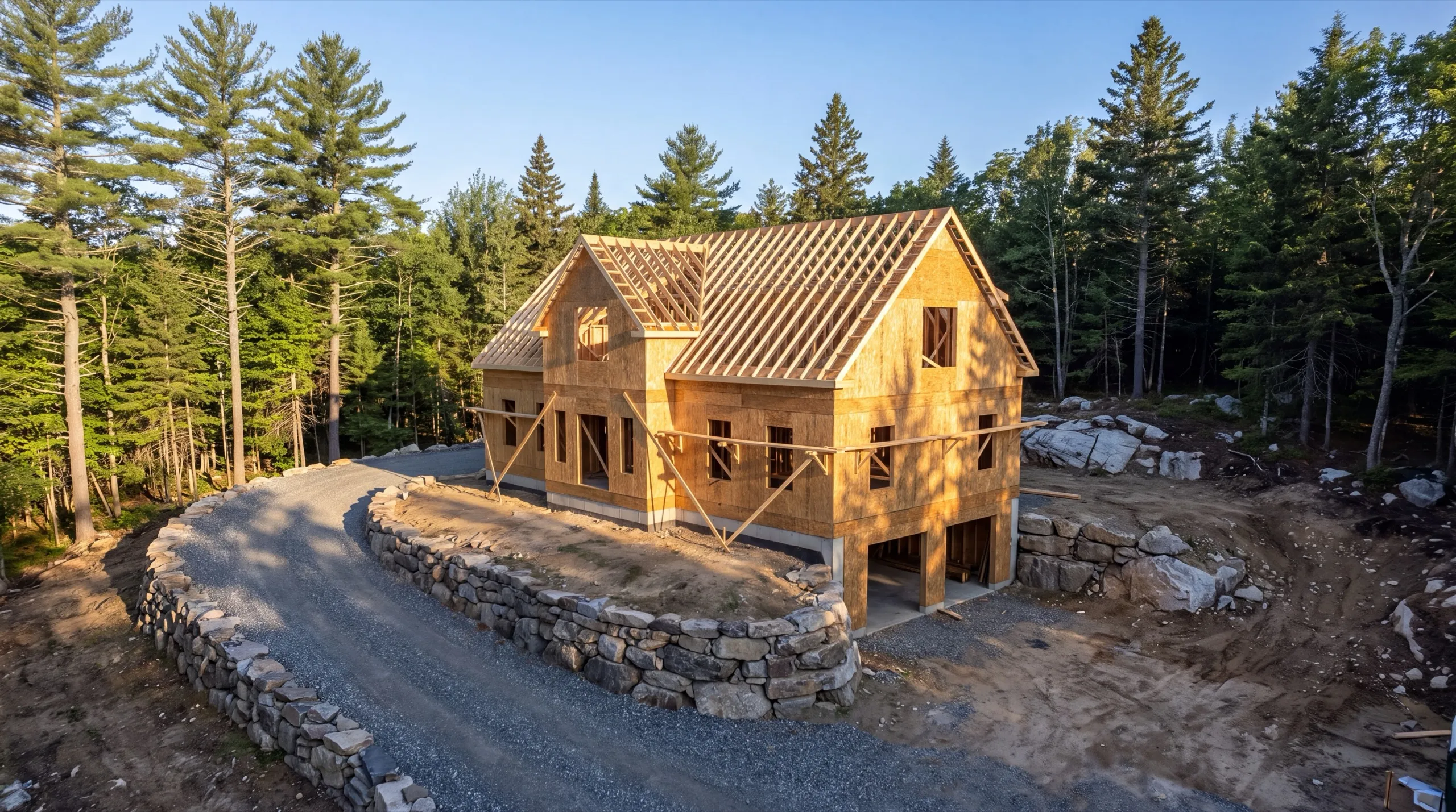framing crew on a custom home build in Vassalboro