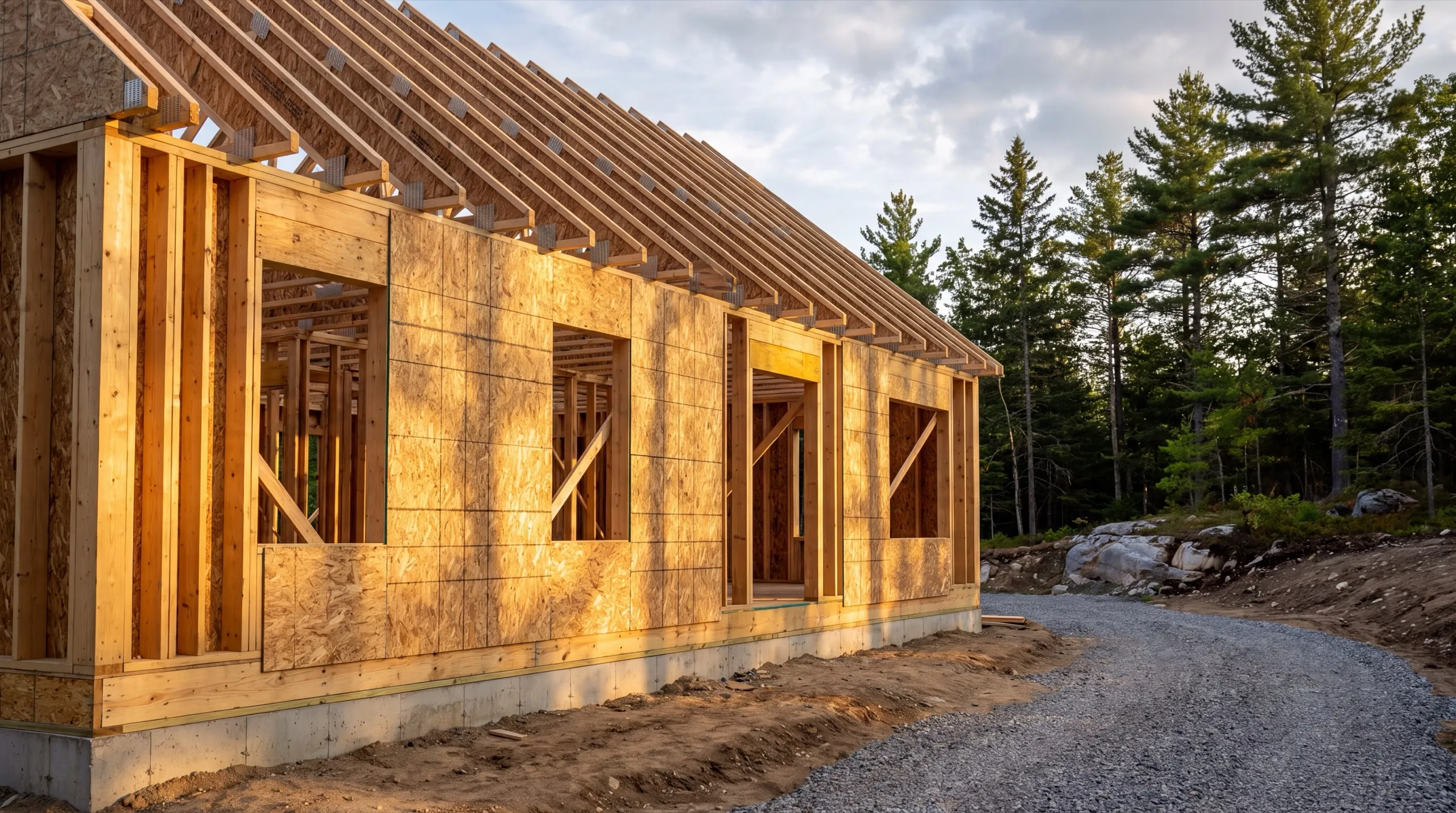 framing crew on a custom home build in West Gardiner