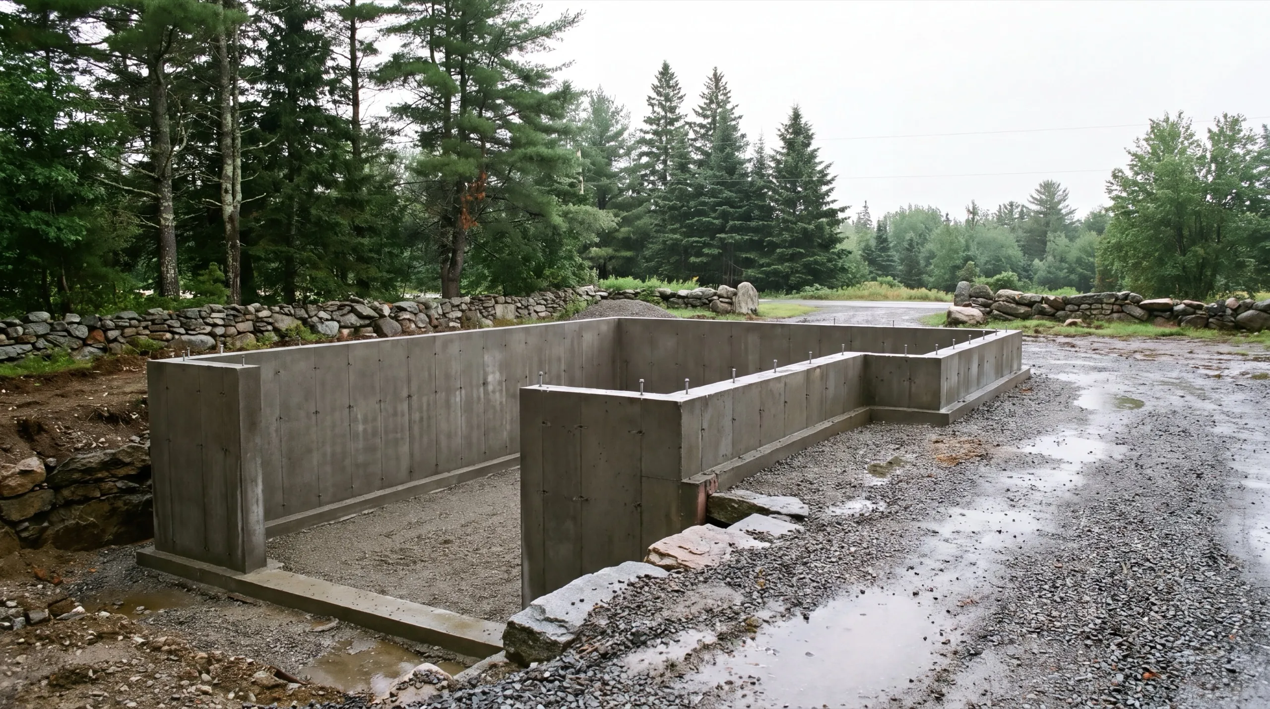 foundation pour for a custom home in Wiscasset