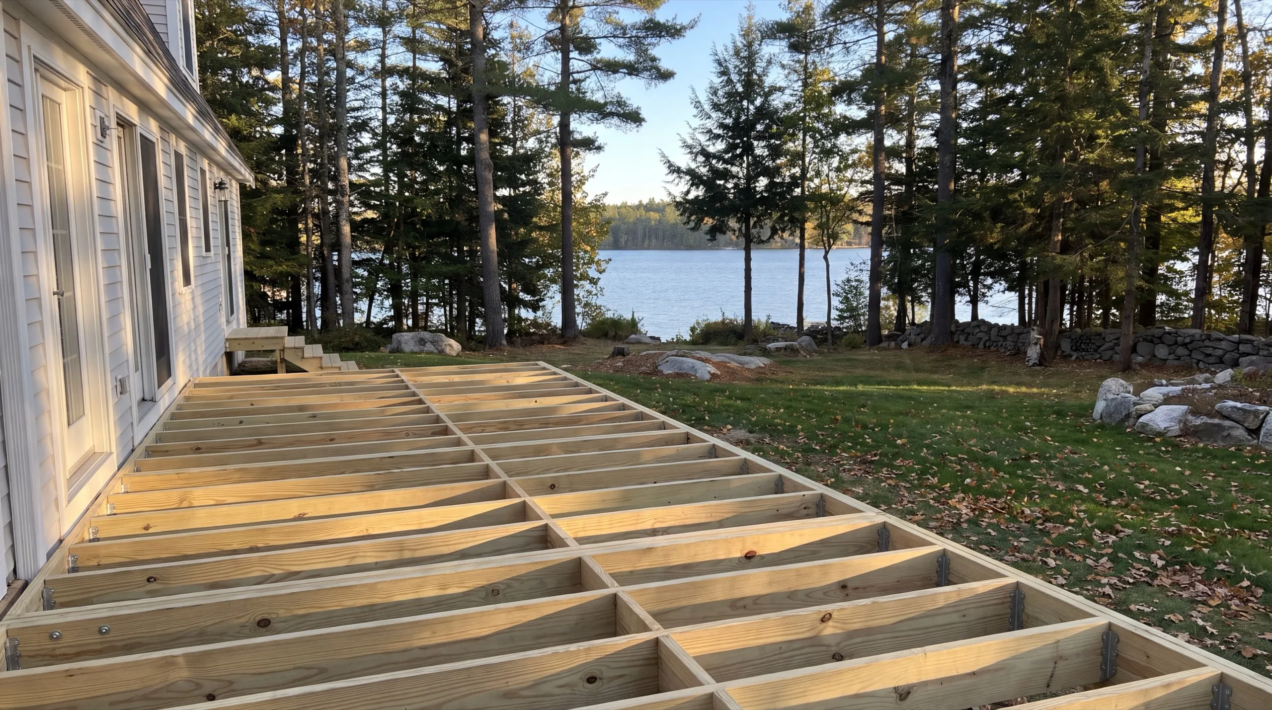 deck framing in progress on a Manchester home