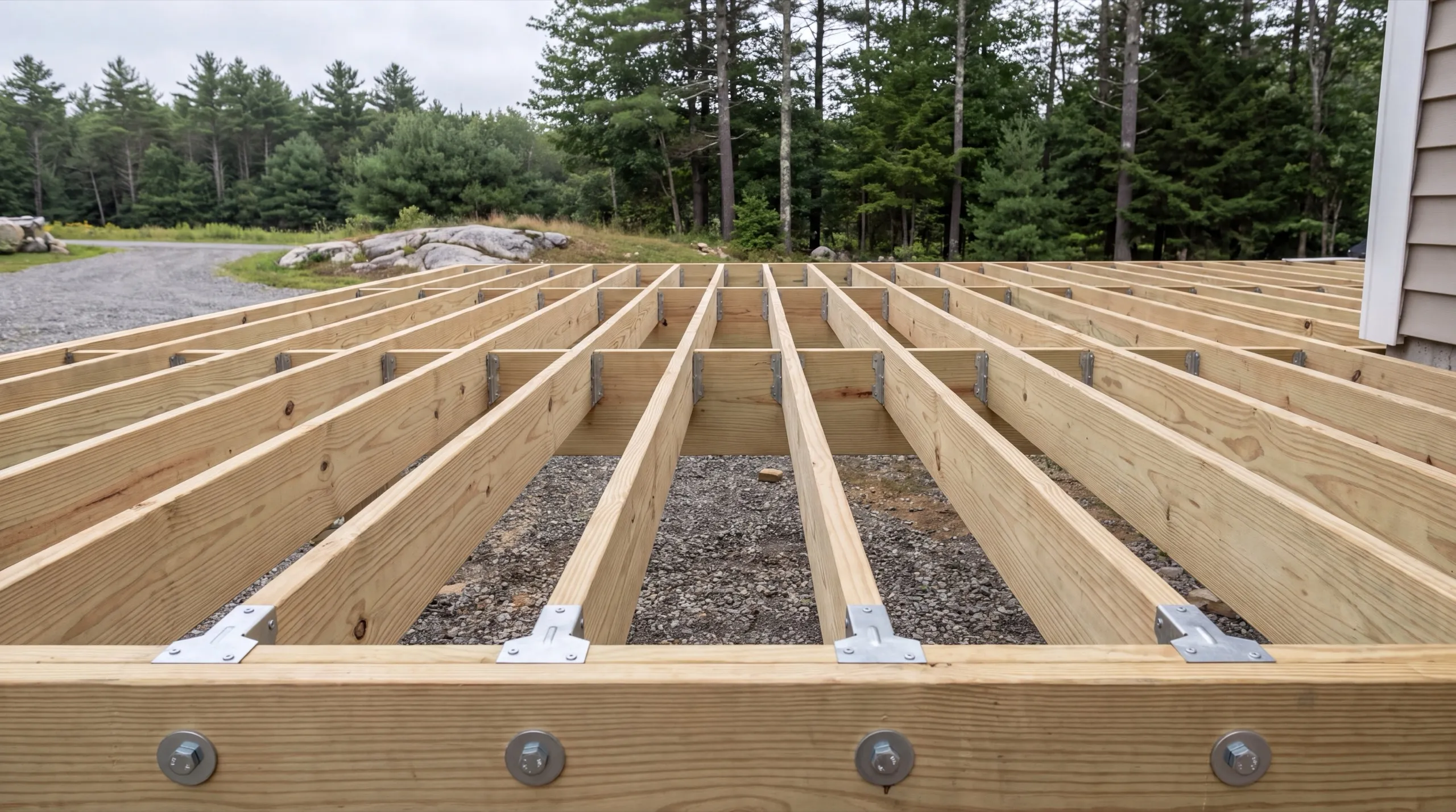 deck framing in progress on a Monmouth home