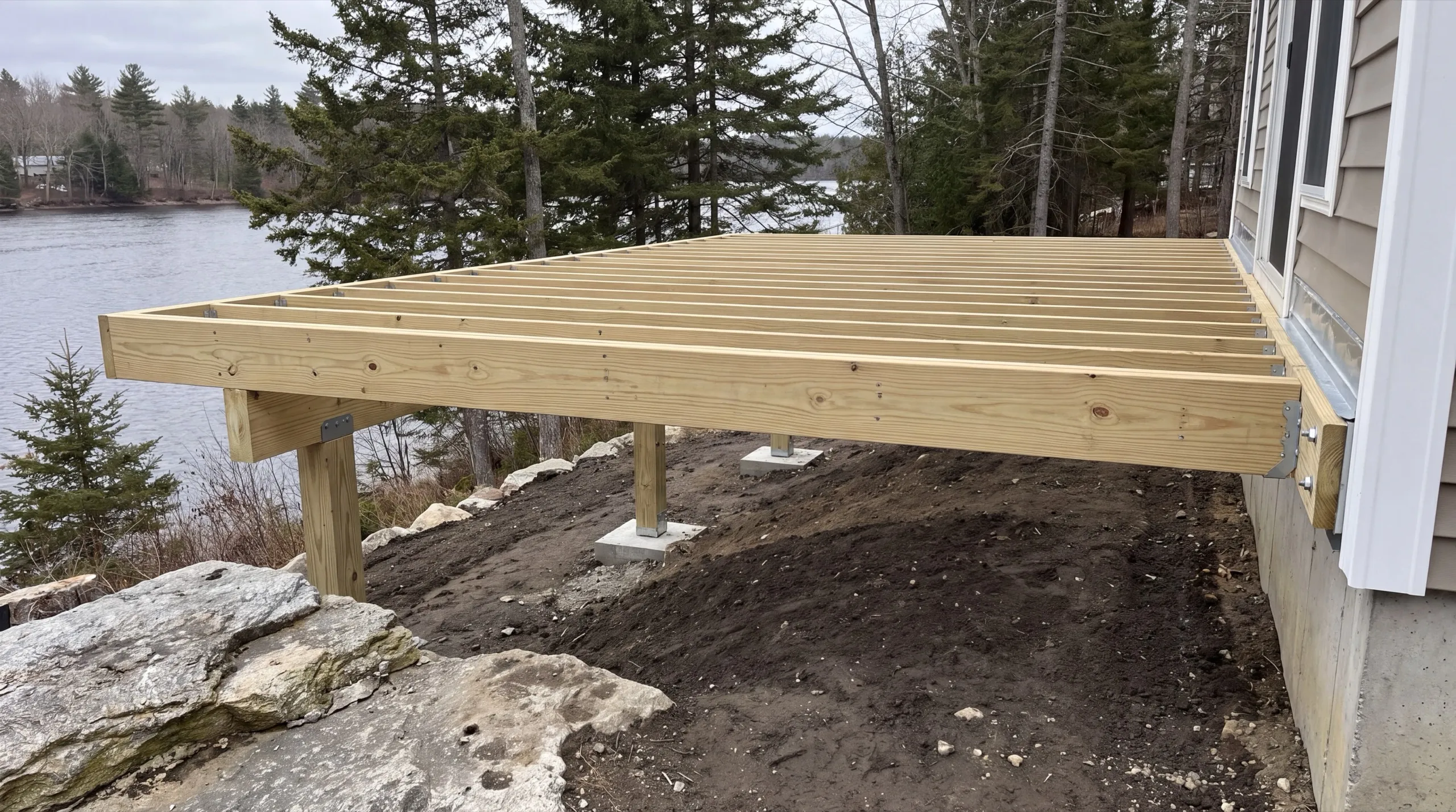 deck framing in progress on a Pittston home