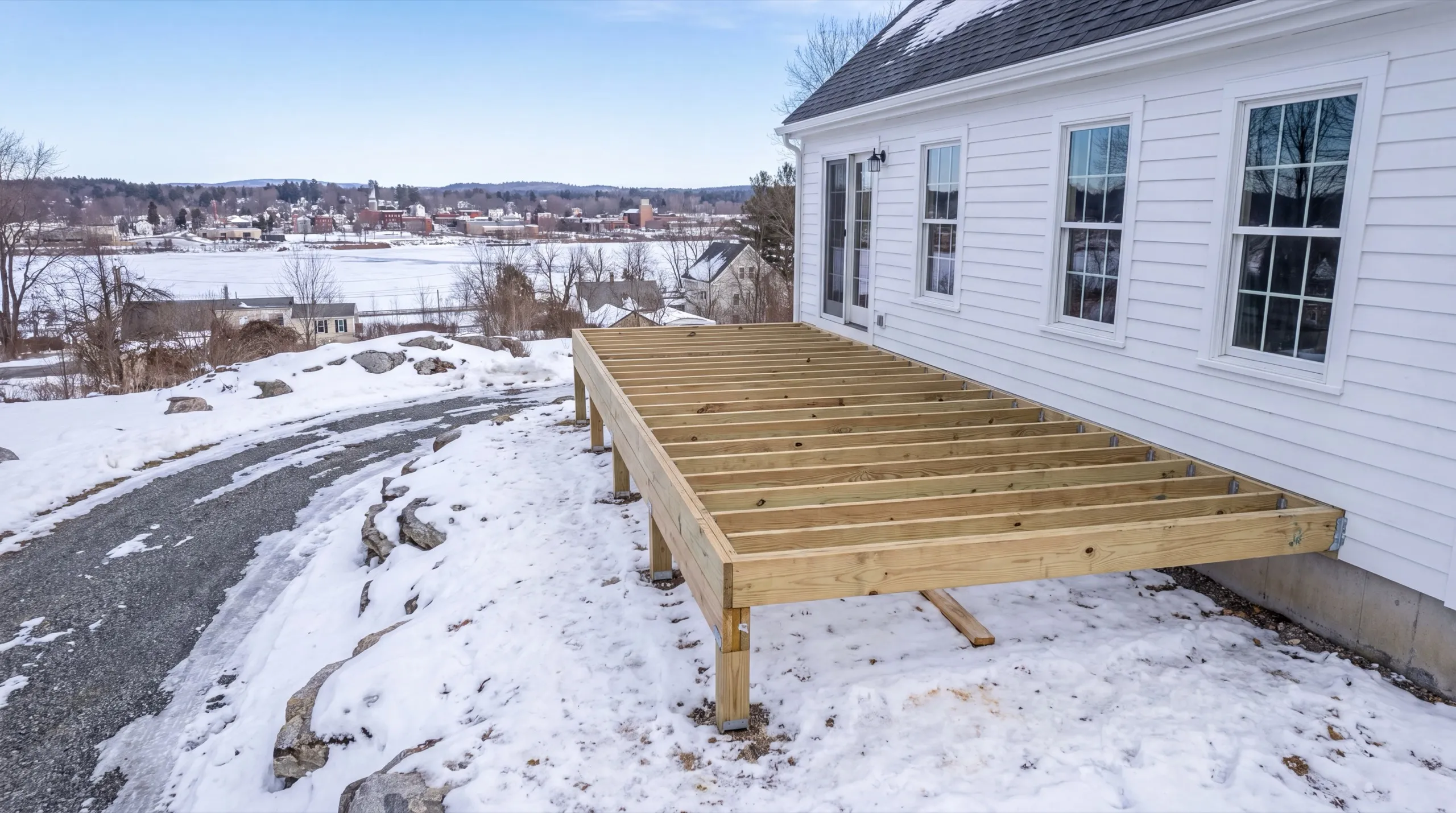 deck framing in progress on a Randolph home
