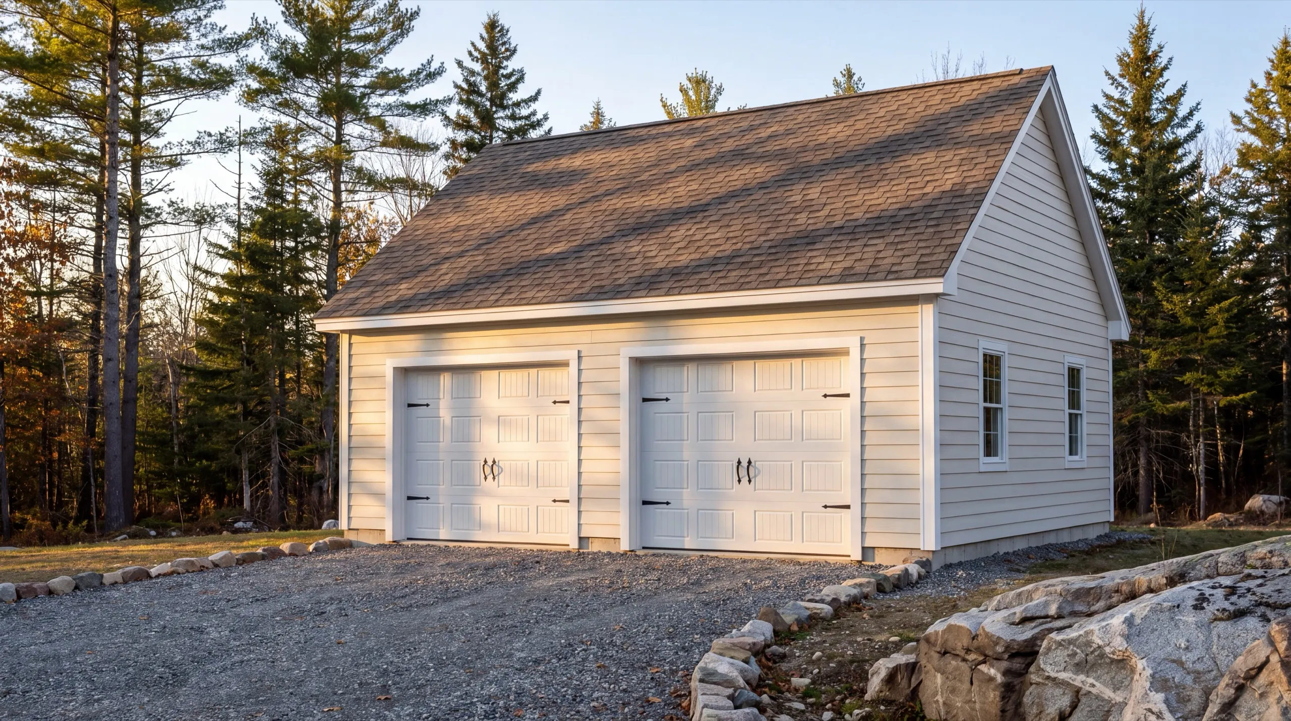 garage builders in Dresden, ME clearing a wooded lot for a detached garage