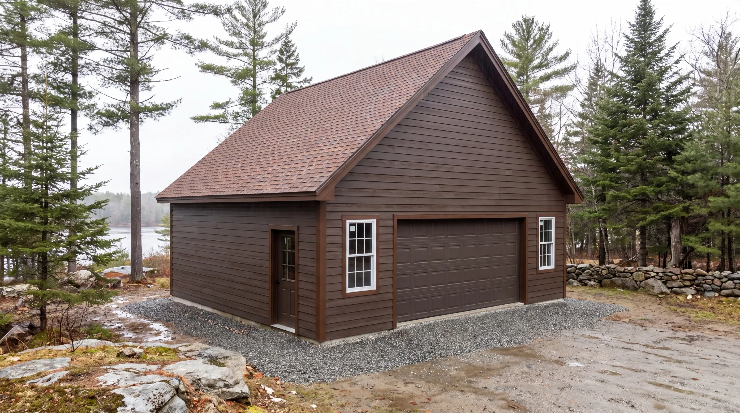 garage build with drainage grading on a sloped Farmingdale lot