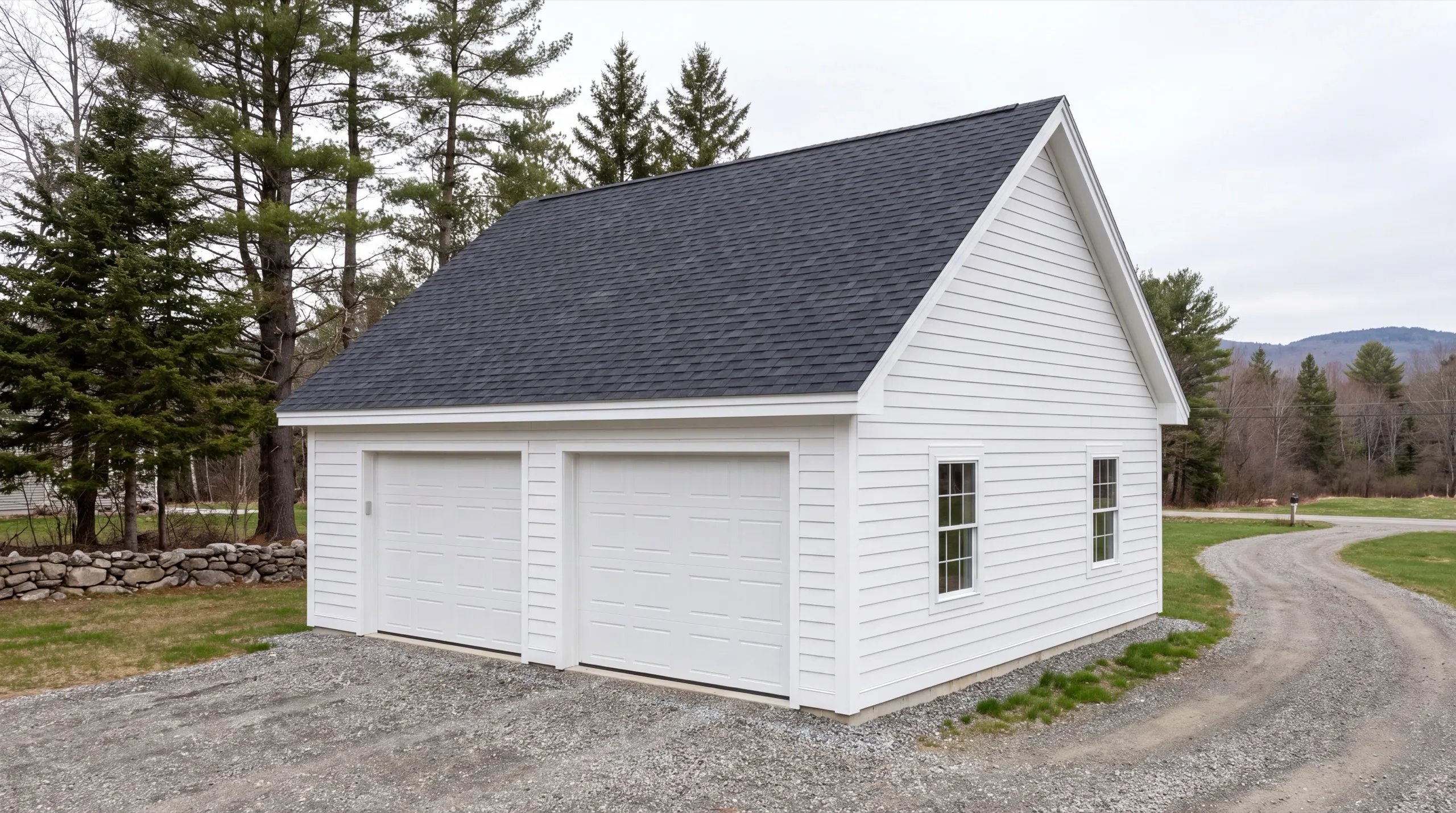 garage builders in Central Maine framing a two-car detached garage