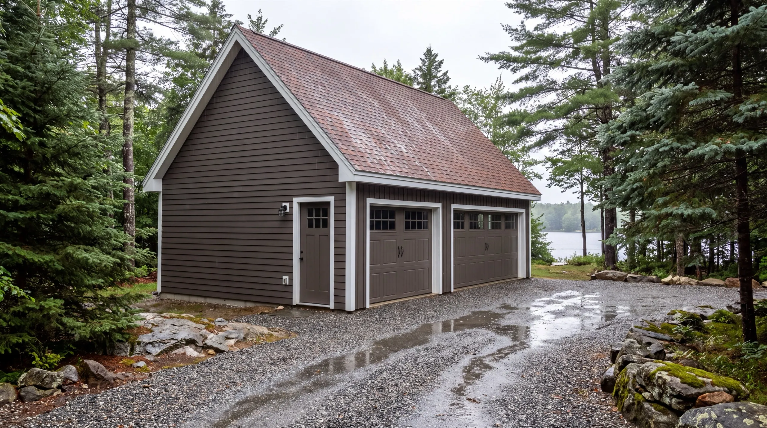 garage build near a converted lake camp in Jefferson