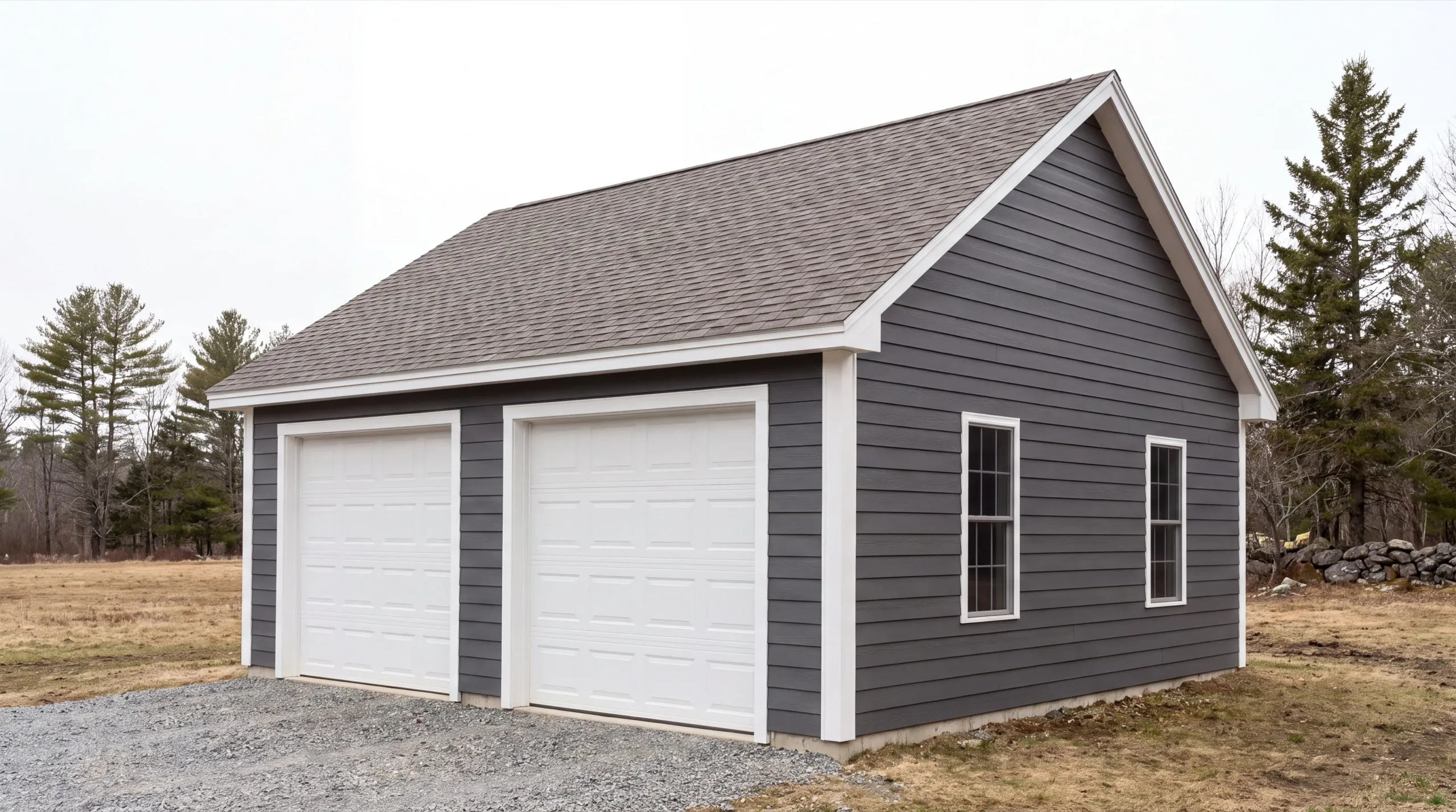 garage builders in Litchfield, ME building a detached garage on an open lot