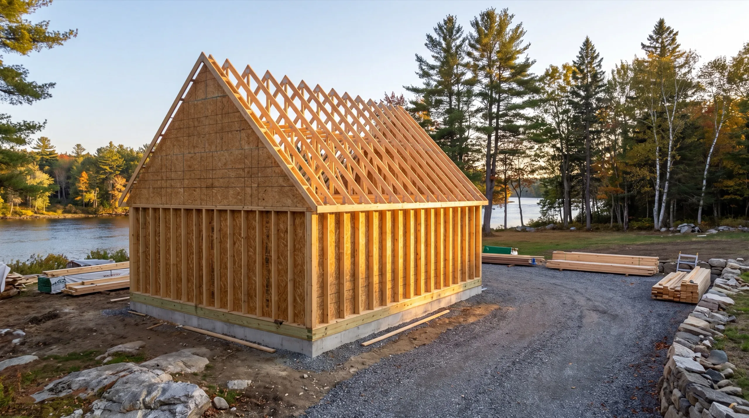 framing crew on a Pittston garage build