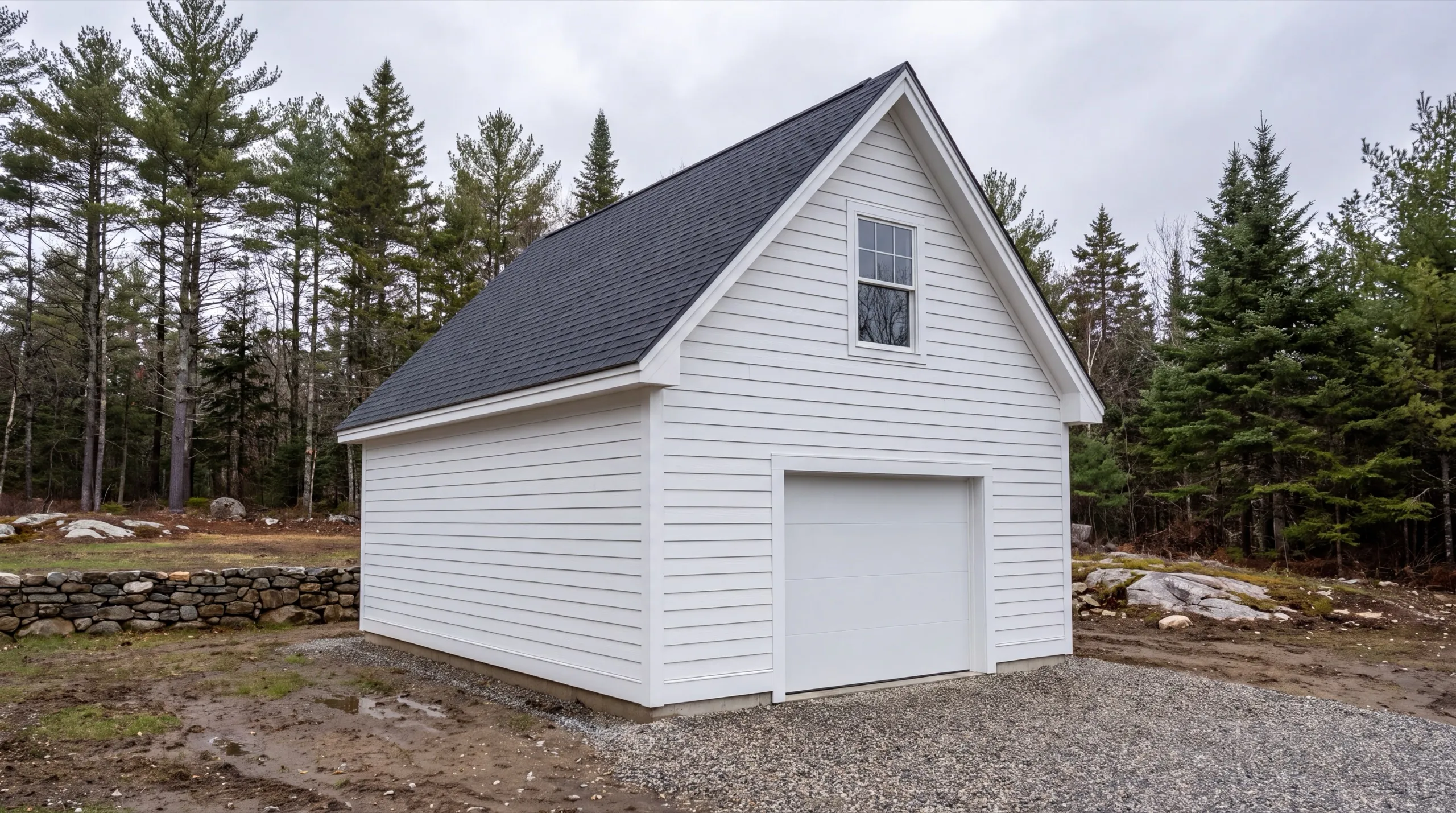 one bay garage build in Randolph, ME