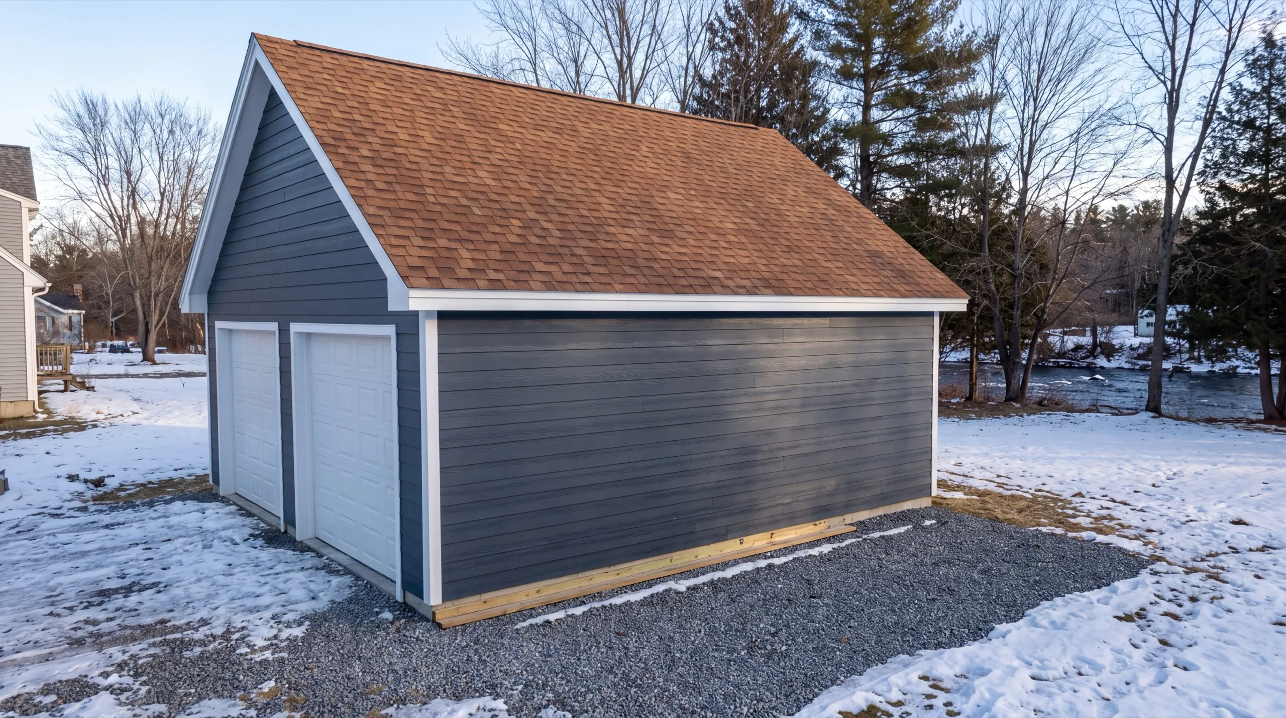 garage addition on a compact Randolph village lot