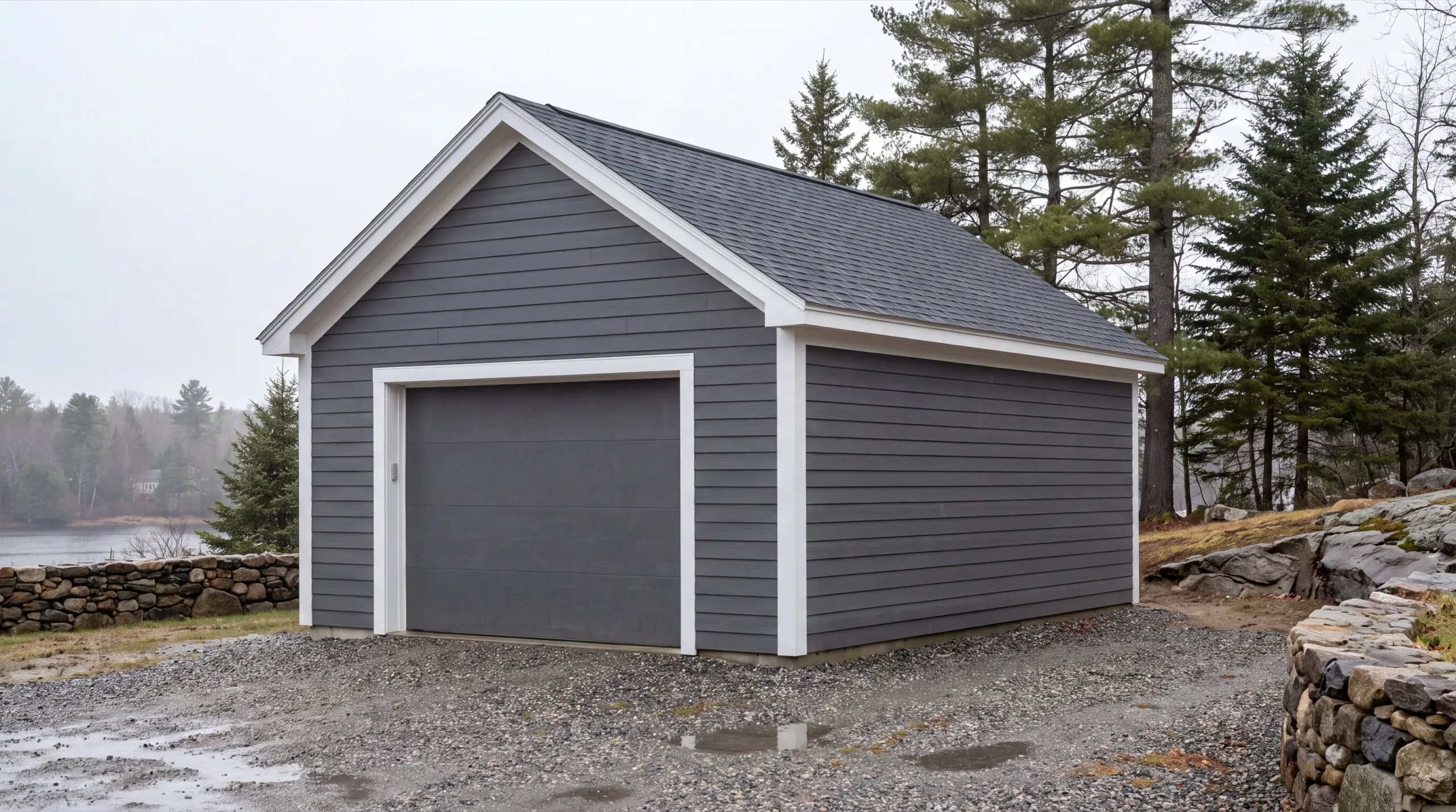 garage build with drainage planning on a Richmond riverfront lot