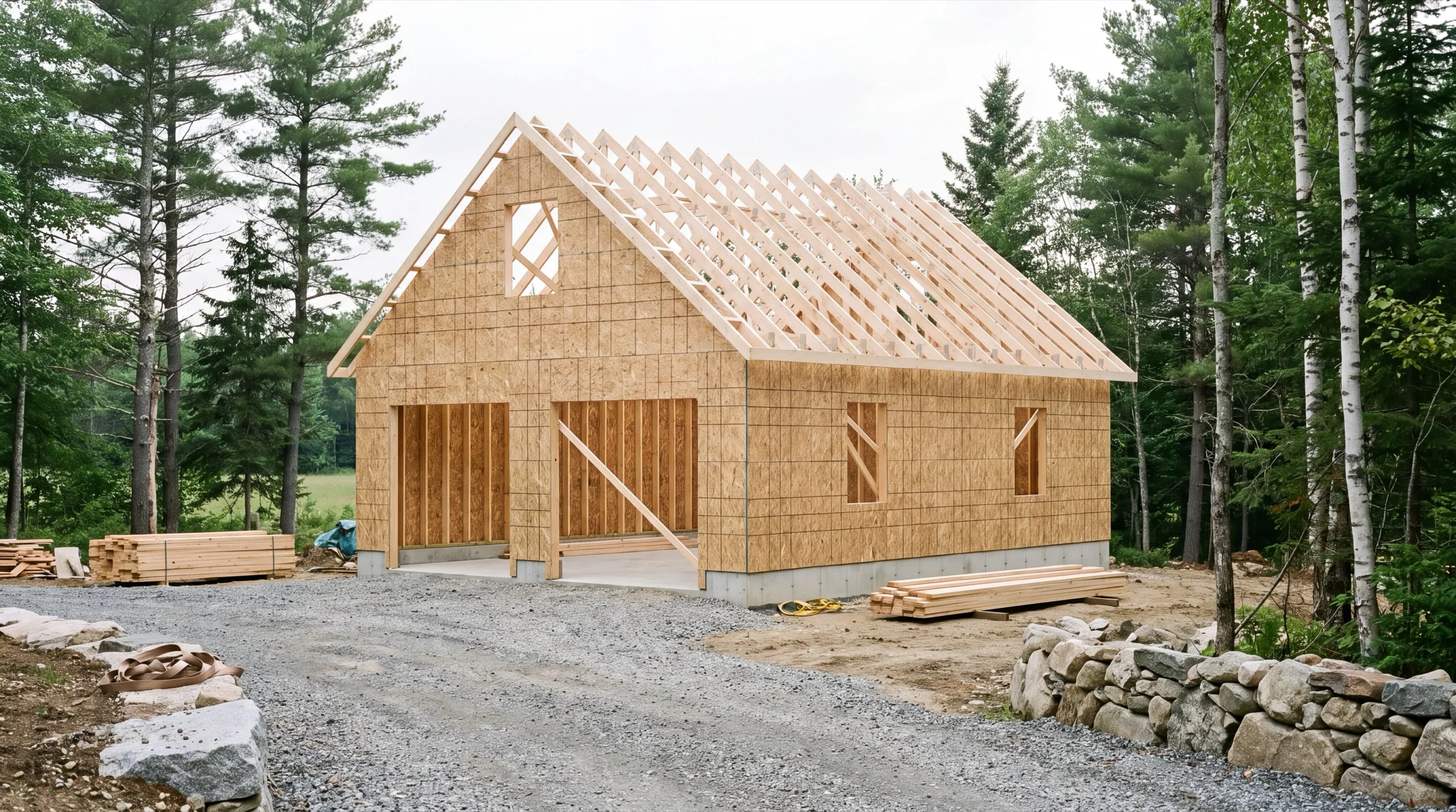 framing crew on a Vassalboro garage addition