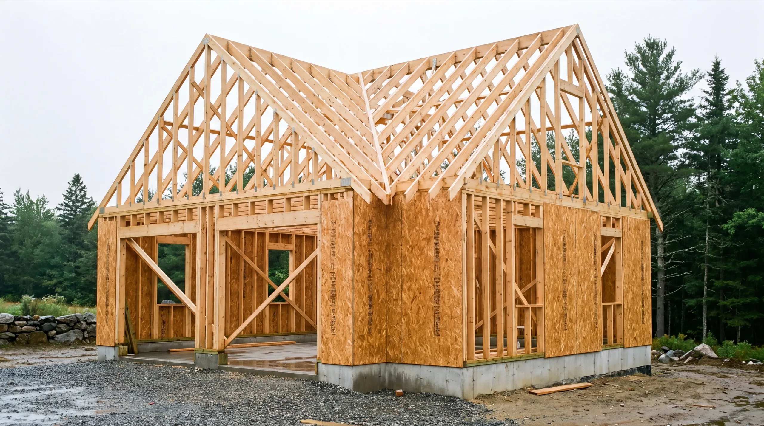 framing crew on a West Gardiner garage build