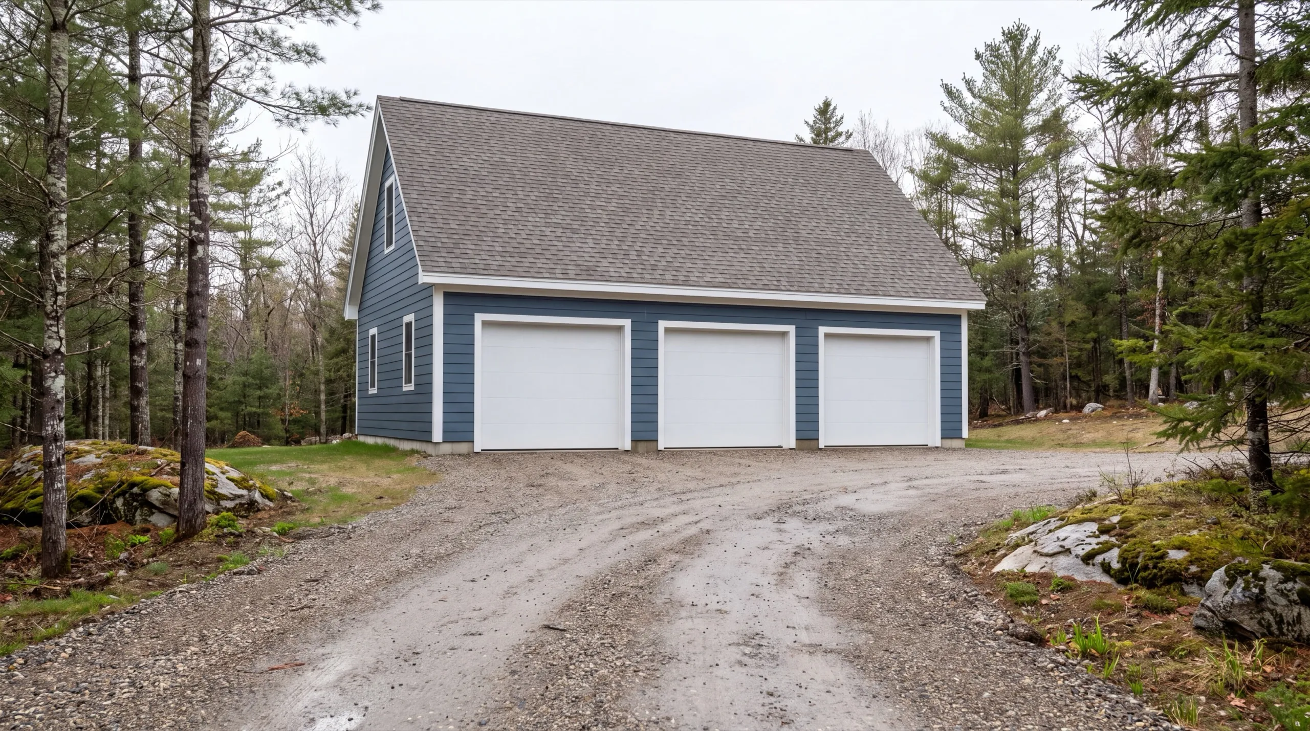 three bay garage build near I-95 in West Gardiner