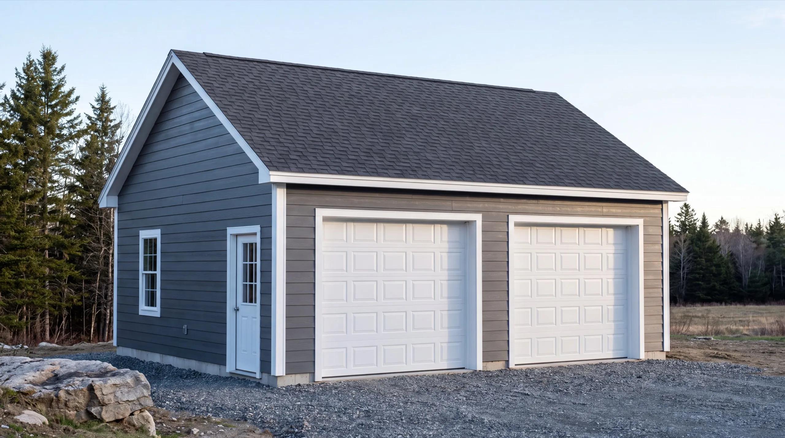 garage builders in Whitefield, ME building a detached garage on farmland