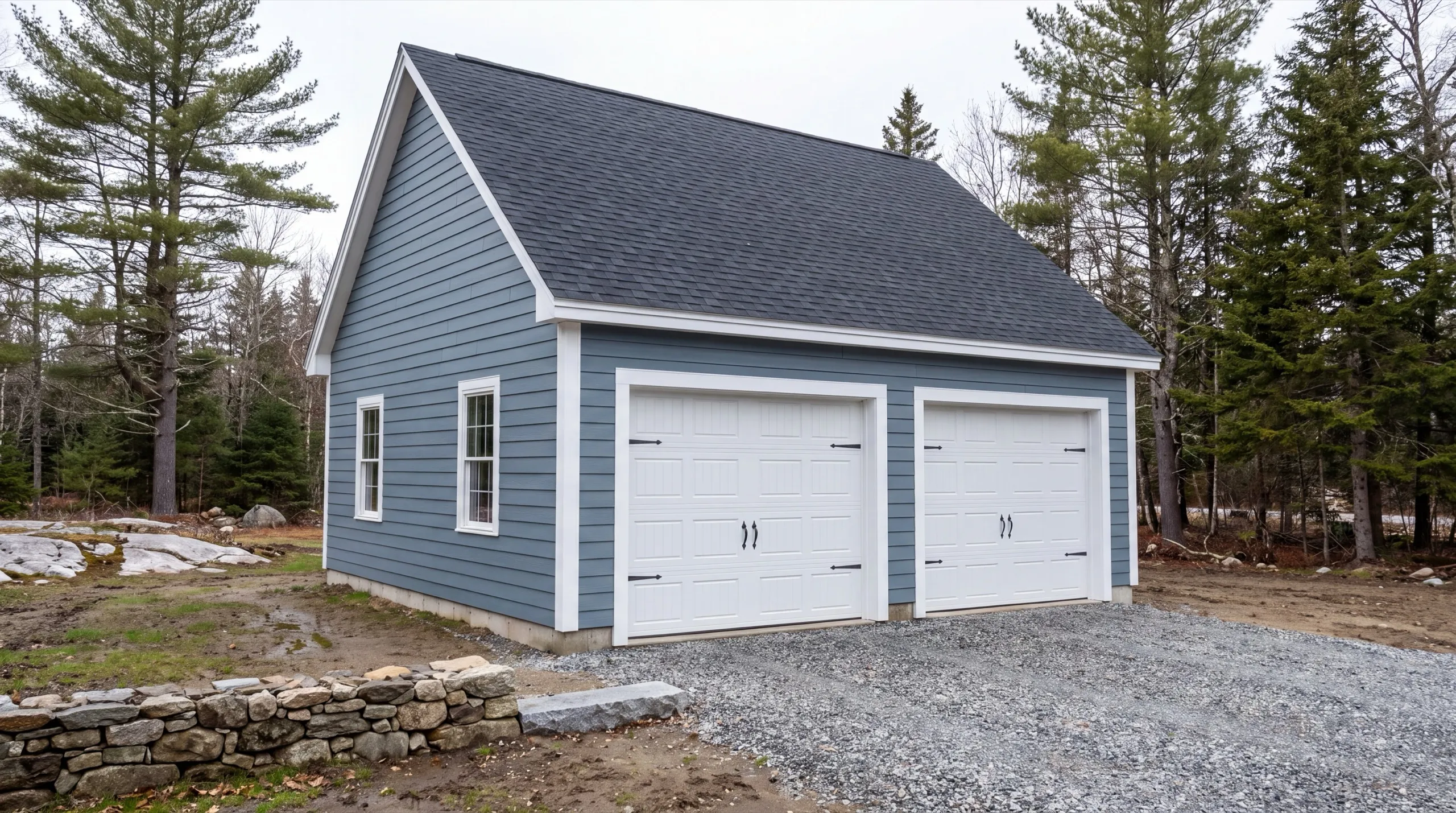 garage builders in Wiscasset, ME framing a detached garage near Route 1