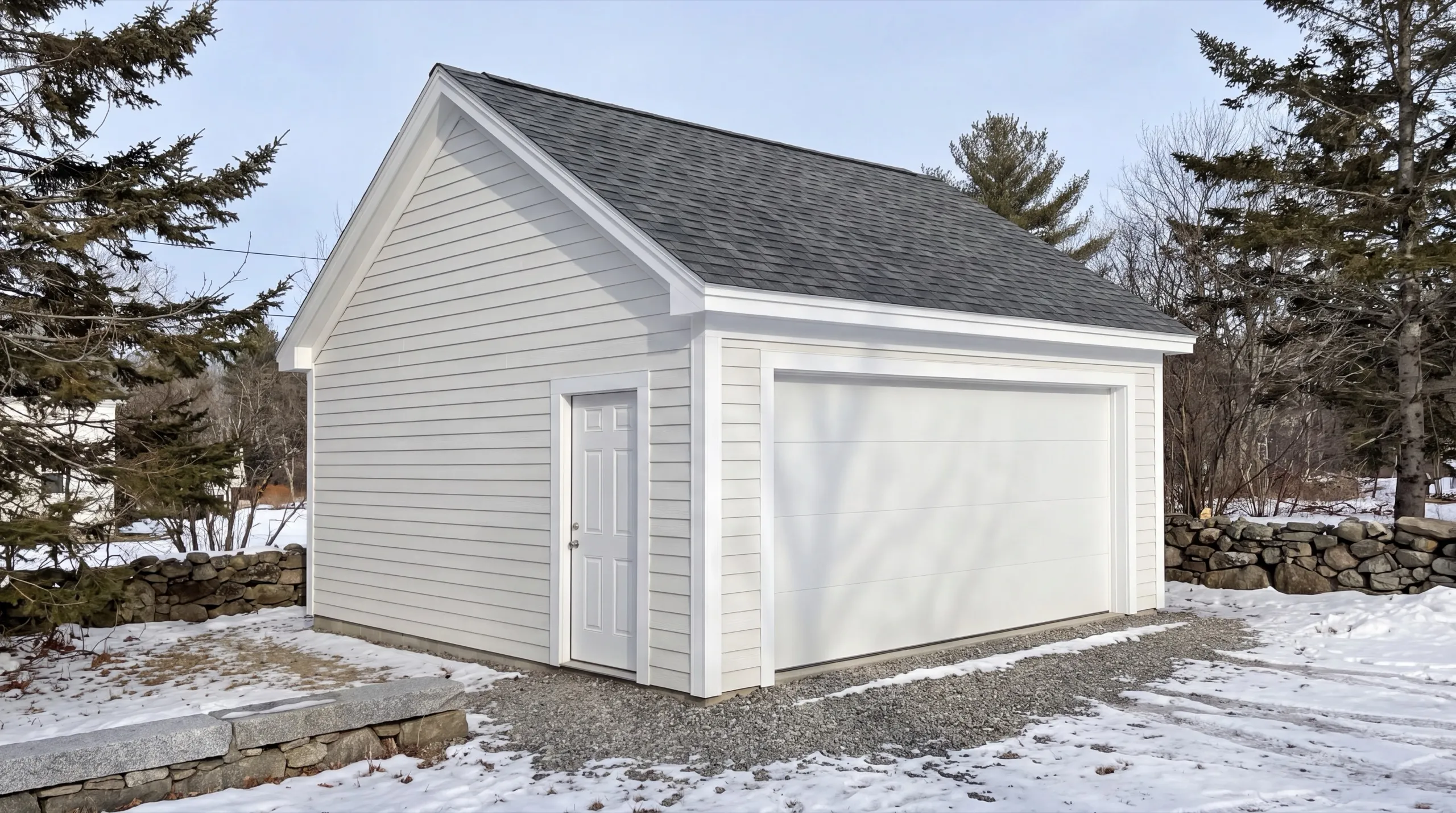 detached three bay garage on an outlying Wiscasset property
