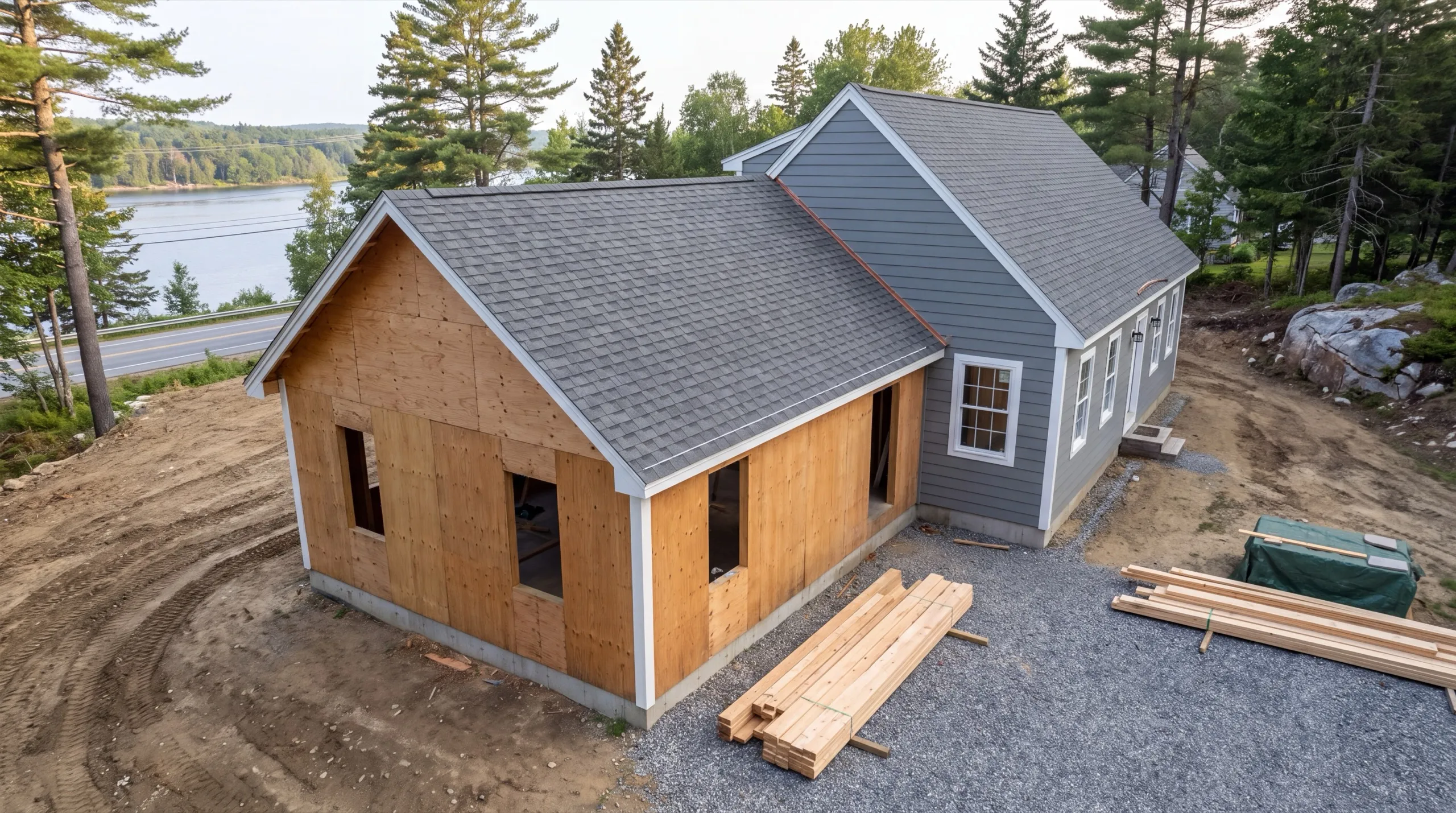 general contractor in Farmingdale, ME reviewing plans near the Kennebec