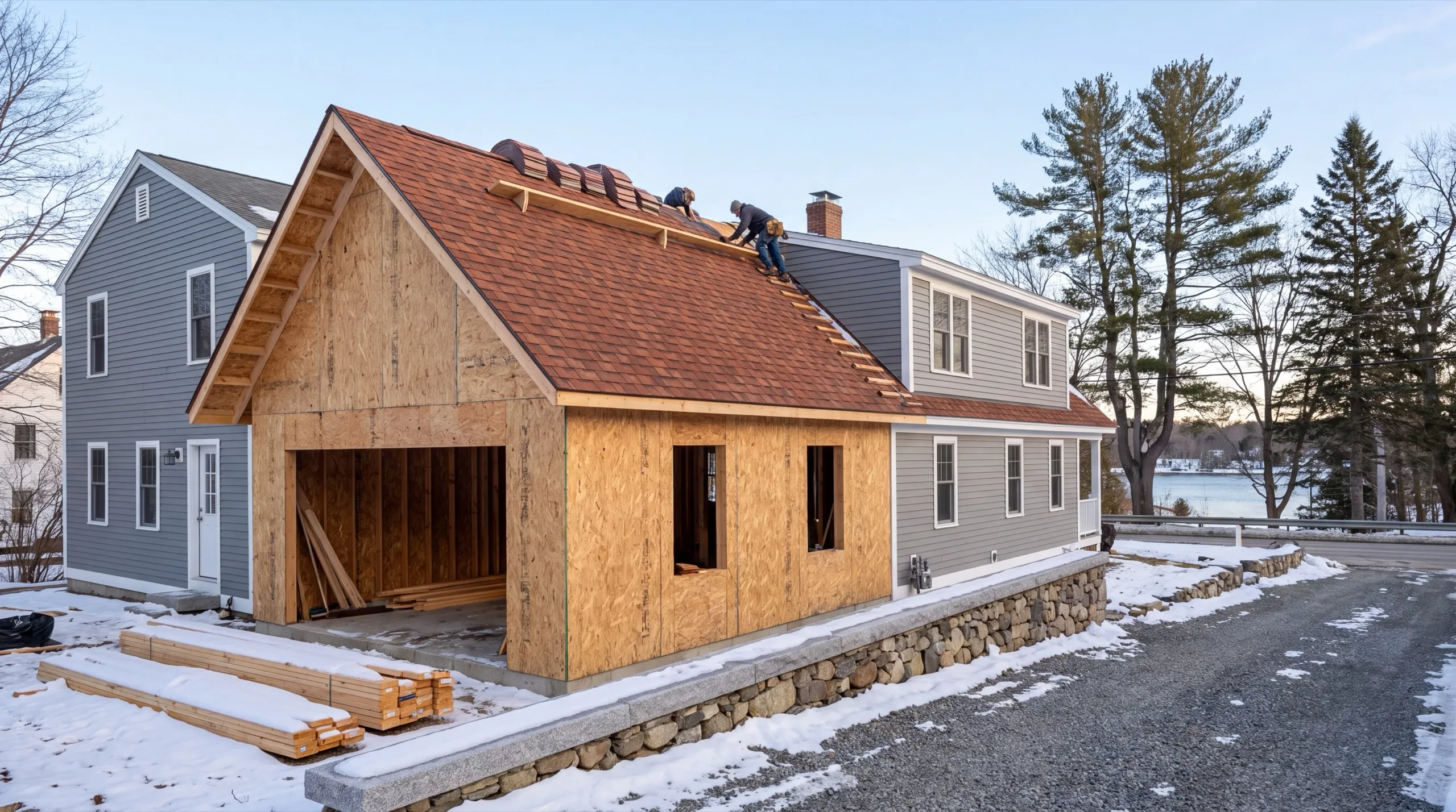 general contractor coordinating a multi-trade project on outlying Wiscasset acreage