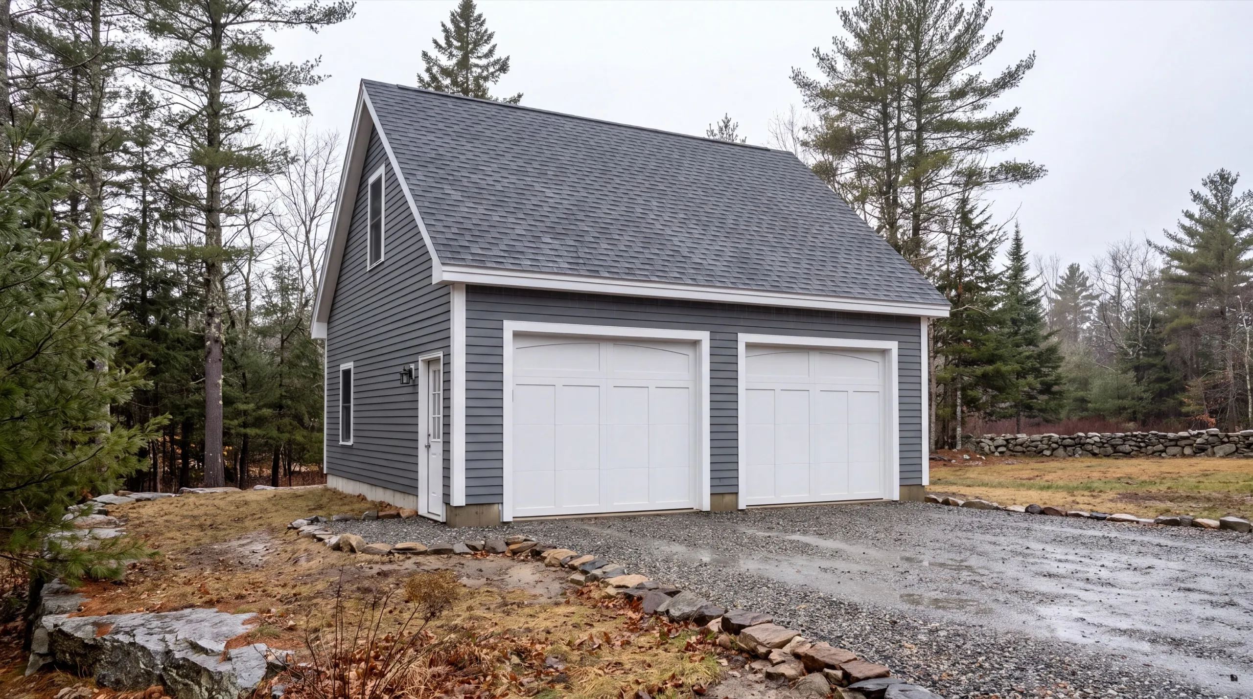 Garage Builders Maine crew building a two-car garage in Central Maine