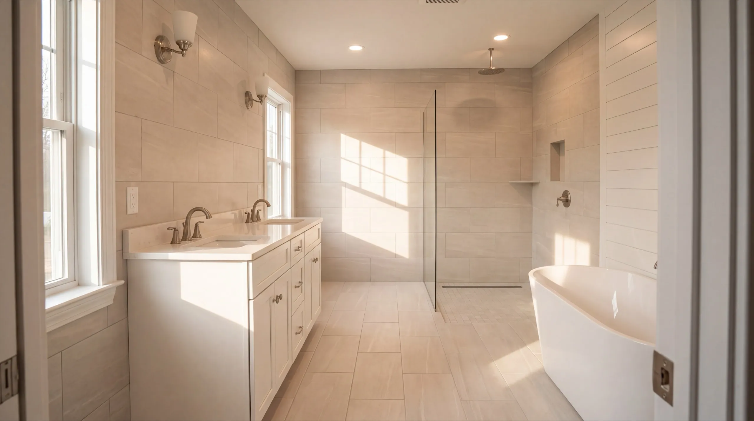 bathroom remodel with new tile and fixtures in Central Maine