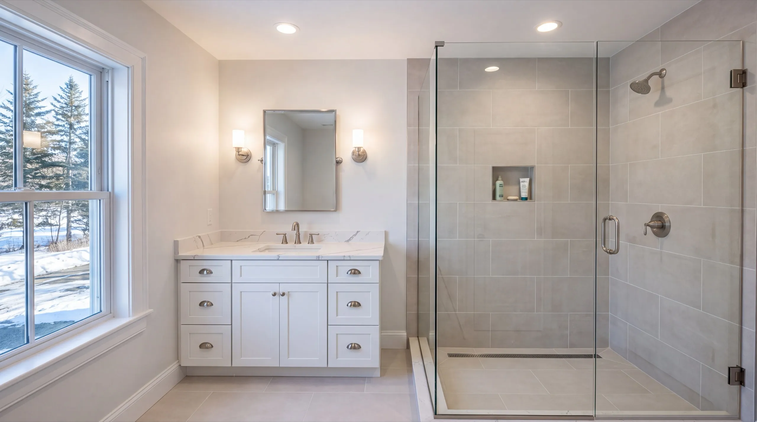 bathroom remodel with new tile in a Hallowell home