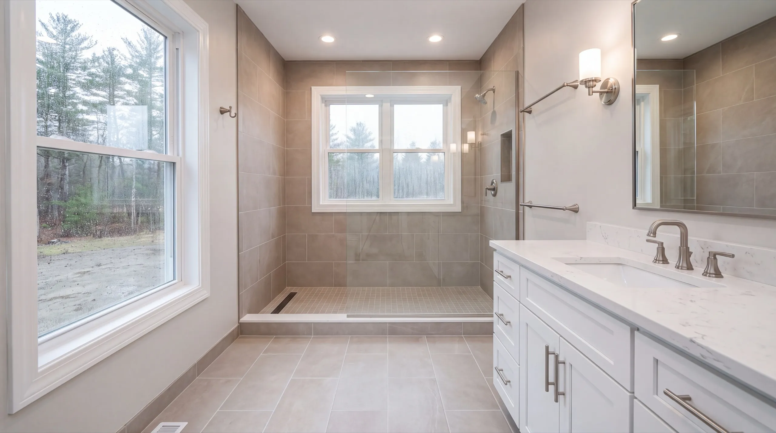 bathroom remodel with new fixtures in a West Gardiner home