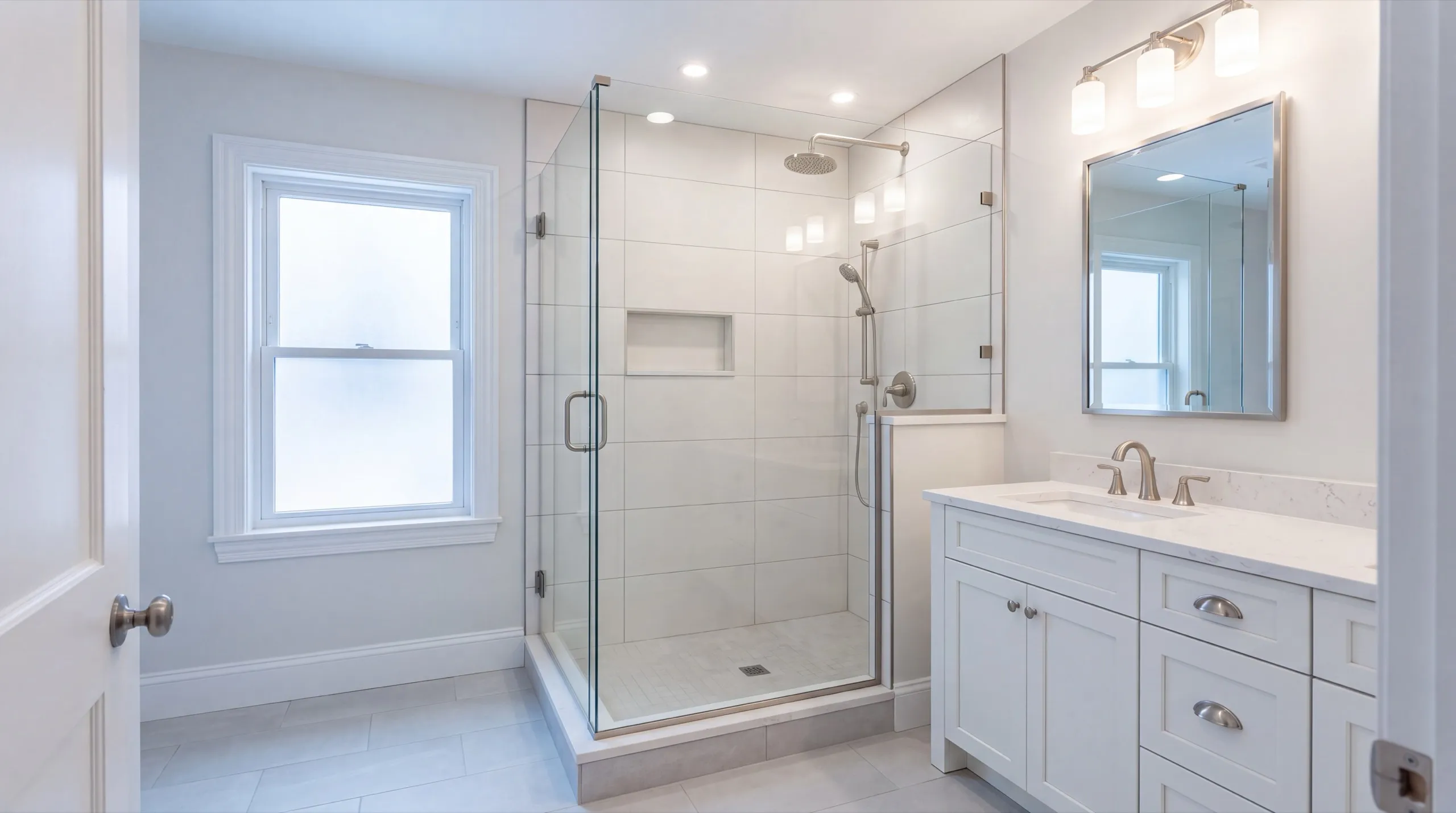 bathroom remodel with new tile in a Wiscasset home